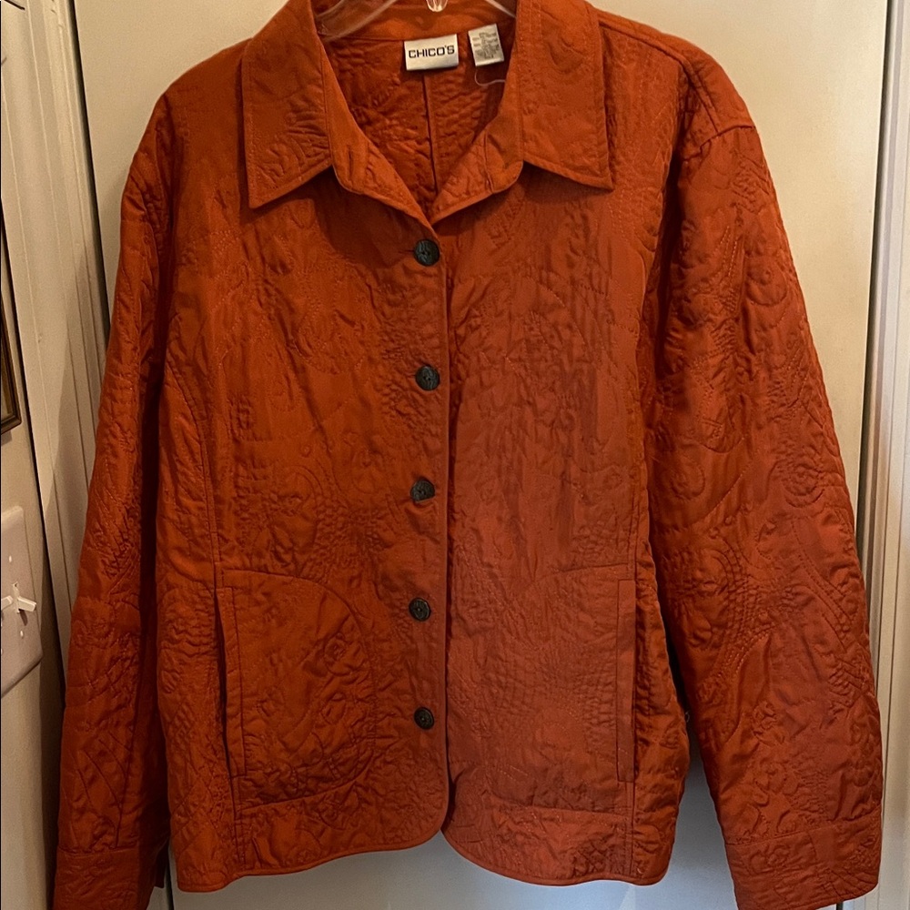 Chico's Textured Quilted Lightweight Rust/Burnt Orange Utility Jacket Sz 3